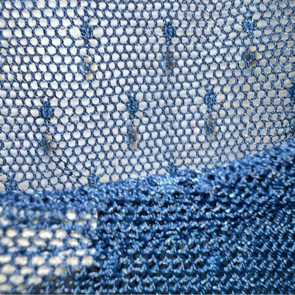 Free People Mini Dress in Blue w/Gold Metallic Floral Pattern Net @Neckline-Sz M - Picture 9 of 12